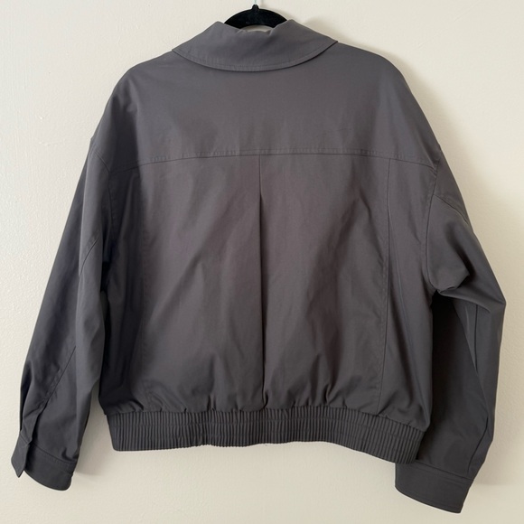 ZARA Womens Gray S/XS Bomber Jacket Charcoal Pleated Zip-Up Collared Water Repel - Picture 6 of 13